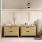 Manhattan Comfort - Ensemble de 2 tables de chevet modernes Grace 28" - chêne naturel et or-Comprend 2 tiroirs avec extension de 0,75