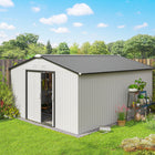 Abri de jardin Outsunny 11' x 13' avec kit de fondation - Blanc-Fabriqué en acier galvanisé avec une finition peinte pour une protection contre les intempéries  
