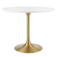 Modway - Lippa Rond de 36 po Bois Table à manger, Or Blanc-Table à manger moderne