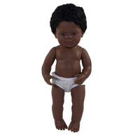 Miniland - Poupée bébé de 15 pouces - garçon afro-américain - anatomiquement correct.-Corps articulé