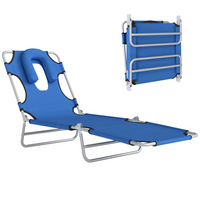 Outsunny - Chaise longue d’extérieur - chaise longue pliante réglable - bleu-Construit sur un cadre en acier robuste avec revêtement en poudre