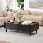 Manhattan Comfort - Ensemble de 4 : meuble TV, buffet, table basse et table d’appoint Duane style milieu du siècle, brun foncé et noir-Buffet et meuble TV avec passe-câbles pour la gestion des câbles et des fils, recommandé pour un écran de télévision de 140 cm