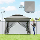 Outsunny - Tente gazébo pliante 11 pi l x 11 pi L à toit souple à 2 niveaux avec moustiquaire - Gris clair-Filet en maille sur le toit à deux niveaux et sur tous les côtés bloquant les menaces indésirables