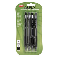 Staples - Aura Stylos à encre gel pointe rétractable – 0,7 mm – noir – paquet de 4-Encre gel lisse pour une écriture sans effort