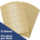 Jam Paper Étiquettes postales, 2 x 4 po, or métallique, 120/paquet (40732538)-10 étiquettes par feuille