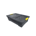 Modern Homes - Bac de rangement avec couvercle - 28 L - Gris translucide avec poignées jaunes-Capacité de 28 L idéale pour organiser les articles de la maison, du bureau ou les articles saisonniers
