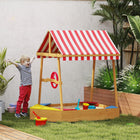 Qaba - Bac à sable d'extérieur pour enfants avec couvercle et gouvernail - 133 x 101 cm - Jaune-Le gouvernail et le pont améliorent l'expérience de navigation 