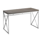 Monarch Specialties - 7204 Bureau 48 po L - Taupe Fonce/Metal Chrome-Bureau d'écriture et d'ordinateur contemporain avec beaucoup d'espace pour un ordinateur de bureau ou un ordinateur portable, en stratifié brun taupe aspect bois, avec finition sur tous les côtés.