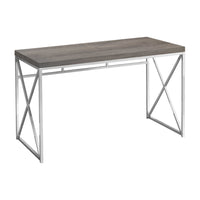 Monarch Specialties - 7204 Bureau 48 po L - Taupe Fonce/Metal Chrome-Bureau d'écriture et d'ordinateur contemporain avec beaucoup d'espace pour un ordinateur de bureau ou un ordinateur portable, en stratifié brun taupe aspect bois, avec finition sur tous les côtés.