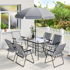 Outsunny - ensemble de 8 pièces table et chaises de patio avec parasol pour jardin - gris-Structure à lattes en bois d'acacia résistante aux intempéries et au style naturel
