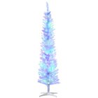 HOMCOM - Sapin de Noël artificiel 7 pi avec lumières DEL colourées - blanc-7 pi de haut, luxuriant avec des feuilles blanches qui donnent un aspect sain et naturel 