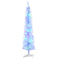 HOMCOM - Sapin de Noël artificiel 7 pi avec lumières DEL colourées - blanc-7 pi de haut, luxuriant avec des feuilles blanches qui donnent un aspect sain et naturel 