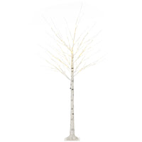 HOMCOM - Arbre de bouleau artificiel lumineux 6 pi avec 96 LED blanc chaud - blanc-Lumières LED blanches chaudes pour décorer l'arbre avec une texture d'écorce de bouleau réaliste 