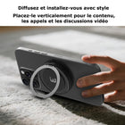 MyBat - Chargeur sans fil DockIt 360° compatible recharge magnétique + Support bague - Noir-Entrée : DC 5 V / 2 A, 9 V / 2.22 A, 12 V / 1.67 A (via Quick Charge ou Power Delivery). Sortie : 5 W / 7.5 W / 10 W / 15 W. Fréquence : 110-205 kHz