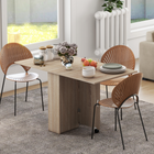 HOMCOM - Table à manger pliante avec abattant, étagères à 2 niveaux et roulettes pour 2 à 4 personnes - bois naturel-utilisez cette table à manger extensible de trois façons : aucun côté relevé, un seul côté relevé ou les deux côtés relevés