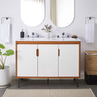 Modway - Energize Double évier 48" Vanette de salle de bain - Blanc cerise-Pieds métalliques en épingle à cheveux