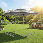 Outsunny - Tente auvent pliante 11.5 pi l x 11.5 pi L avec installation facile à 1 bouton - Gris foncé-Huit trous empêchent la stagnation de l’eau de pluie pour moins d’entretien
