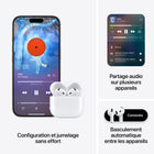 Apple - AirPods 4 avec Annulation active du bruit-Étui Redessiné – L'étui de recharge sans fil est le plus petit de l'industrie avec cette particularité. Il se recharge avec un chargeur Apple Watch, un câble USB-C ou un chargeur certifié Qi