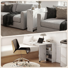 HOMCOM - Table à manger pliante à abattant avec étagères à 2 niveaux et roulettes pour 2-4 personnes - blanc marbré-Structure robuste en panneau de particules, avec un revêtement mélaminé légèrement protecteur