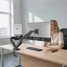 ShoppingAll - Support double pour moniteur VESA et ordinateur portable avec bras à ressort à gaz entièrement réglable et pince de bureau - Noir-9