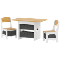 Qaba - Ensemble table et chaises pour enfants 3 pièces avec 6 tiroirs amovibles - naturel-Un plateau spacieux pour des jeux créatifs et des activités d'apprentissage sans fin  
