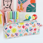 Fashion Stationery - Étui à crayons Sunny Icons - 8,27 po L x 2,76 po l x 2,95 po H - Blanc-Matériau du corps : PU