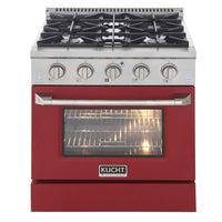 Kucht - 30 po Série KDF Cuisinière Pro Style au gaz naturel - Acier inoxydable/Rouge-Four à convection extra-large de 4,2 pi³ avec configuration à 5 grilles et grande fenêtre de four pour une visibilité accrue et une cuisson polyvalente