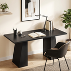 HOMCOM - bureau d’ordinateur industriel 63 po avec cadre trapézoïdal - grain de bois noir-Les bases trapézoïdales doubles uniques offrent une stabilité supérieure et un attrait visuel distinctif pour n’importe quelle pièce