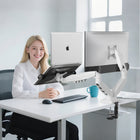 ShoppingAll - Support double pour moniteur VESA et ordinateur portable avec bras à ressort à gaz entièrement réglable et pince de bureau - Blanc-Entièrement ajustable et facile à manipuler : Inclinaison de -85° à +90°, rotation de ±90° et pivotement à 360°, avec ajustement de la hauteur jusqu’à 15,6 pouces, le tout avec une seule main