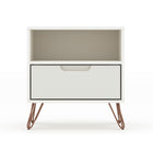 Manhattan Comfort - Rockefeller Table de Nuit 1 Tiroir Style Mid-Century Modern 51 cm - Blanc Cassé - Lot de 2-Capacité de 5 kg par étagère et tiroir