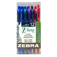 Zebra - Stylos à bille Z-Grip rétractables – 1,0 mm – assortis – paquet de 12-Prise caoutchoutée souple sans latex