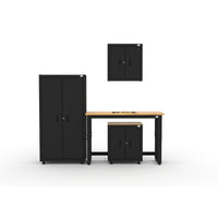 Cat - Ensemble d’armoires de garage (PAA) incluant 1 armoire-vestiaire, 1 armoire murale, 1 armoire de base et un établi de 48 po-Ensemble d’armoires et établi 4 pièces : Casier robuste de 36 po, armoire de base, armoire murale et établi de 48 po offrant un rangement pratique et une surface de travail dans un format compact.