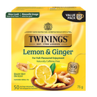 Twinings - Sachets de tisane citron et gingembre - paquet de 50-Préparée avec de la racine de gingembre, des arômes de citron et de gingembre, de la citronnelle, des feuilles de mûrier et des écorces de citron pour une infusion vive et savoureuse
