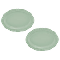 Casa Domani - Plateau Ovale Florence Sage 35x25cm - Lot de 2-En porcelaine avec un motif délicat en relief sur un profil festonné.