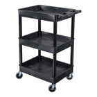 Luxor - Chariot utilitaire à trois plateaux cuvettes de 34" H Luxor ENDURA - 24" L x 18" P - noir-Les roulettes de 4" à moyeu en polypropylène avec bandes de roulement en caoutchouc thermoplastique offrent une mobilité fluide, incluant deux roulettes pivotantes avec frein de blocage pour la stabilité