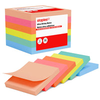Staples - Blocs de feuillets ultra-autocollants, 3 x 3 po, collection Golden Hour, paquet de 6-Feuillets ultra-autocollants pour une adhérence fiable