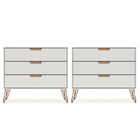 Manhattan Comfort - Rockefeller commode 3 tiroirs de 89,5 cm style milieu du siècle, blanc cassé et naturel, lot de 2-Commode Mid-Century Modern pour chambre à coucher lot de 2