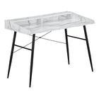 Monarch Specialties - 7539 Bureau 48 po L - Faux Marbre Blanc/Metal Noir-Bureau d'ordinateur au fini faux marbre blanc avec une petite huche avec une longue tablette et 2 compartiments de rangement