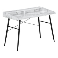 Monarch Specialties - 7539 Bureau 48 po L - Faux Marbre Blanc/Metal Noir-Bureau d'ordinateur au fini faux marbre blanc avec une petite huche avec une longue tablette et 2 compartiments de rangement
