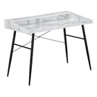 Monarch Specialties - 7539 Bureau 48 po L - Faux Marbre Blanc/Metal Noir-Bureau d'ordinateur au fini faux marbre blanc avec une petite huche avec une longue tablette et 2 compartiments de rangement