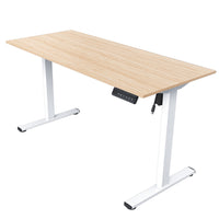 Ezywork - Bureau debout électrique réglable en hauteur de 55 po - Cadre blanc/plateau en bois-Plateau de table en pièce entière