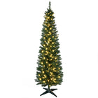 HOMCOM - Arbre de Noël Artificiel Pré-illuminé 6 Pieds Lumières LED Blanc Chaud - Vert-Sapin de Noël artificiel de 6 pieds de haut dans un design de style crayon mince 