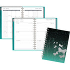 Mead - Agenda scolaire hebdomadaire/mensuel papillon d'argent 2024-2025 - 5 1/2 po x 8 1/2 po - vert/argent - bilingue-Un mois sur 2 pages avec des blocs quotidiens non lignés pour la planification ouverte, plus une section pour les notes et des calendriers de référence des mois passés / futurs.