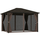 Outsunny - Gazebo Deluxe Hardtop de 10' x 12' avec rideaux et moustiquaire - couleur café-Cadre en aluminium résistant à la rouille et toit en acier solide pour une grande durabilité 
