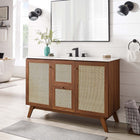 Modway - Soma 48" compatible avec un ou deux éviers simples ou double Armoire de toilette de salle de bain (lavabo non inclus) - Noyer-Poignées de porte en métal