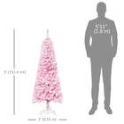 HOMCOM - Snow Flocked Pencil Artificial Christmas Tree with Steel Base Pink-La forme de crayon ne prend pas beaucoup de place sur le sol ou sur la table, ce qui convient aux petites pièces ou à un deuxième arbre de Noël dans une entrée 