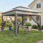 Outsunny - Tente gazébo pliante 11 pi l x 11 pi L à toit souple à 2 niveaux avec moustiquaire - Gris mixte-Poteau de rive prolongé offrant une ombre supplémentaire