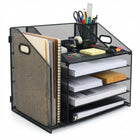 ShoppingAll - Organisateur de bureau avec plateau à papier à 5 niveaux et 1 section verticale pour documents-Conçu de manière unique pour combiner 5 plateaux plats horizontaux avec 1 section verticale, vous permettant d'organiser différents types de documents dans une seule unité compacte.