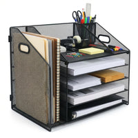 ShoppingAll - Organisateur de bureau avec plateau à papier à 5 niveaux et 1 section verticale pour documents-Conçu de manière unique pour combiner 5 plateaux plats horizontaux avec 1 section verticale, vous permettant d'organiser différents types de documents dans une seule unité compacte.