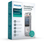 Philips - Enregistreur vocal stéréo numérique VoiceTracer DVT4115 - Argent/Chrome-Convertissez automatiquement vos enregistrements en texte, jusqu’à trois fois plus vite que de taper